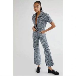 Free People Ragged Jeans Printed Boilersuit Coveralls Jumpsuit NEW